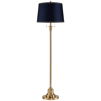 360 Lighting Dyna 58" High Antique Brass And Navy Drum Shade 2-light Floor Lamp