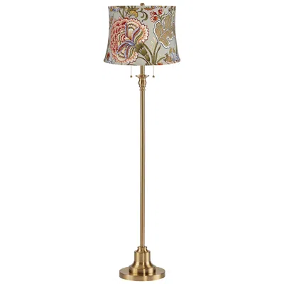 360 Lighting Dyna 58" High Antique Brass And Sage Floral Shade 2-light Floor Lamp