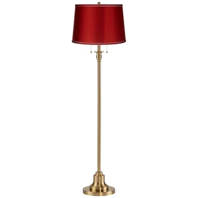 360 Lighting Dyna 58" High Antique Brass And Satin Red Shade 2-light Floor Lamp