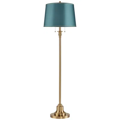360 Lighting Dyna 58" High Antique Brass And Soft Teal Shade 2-light Floor Lamp