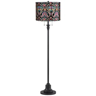 360 Lighting Dyna 58" High Black And Bohemian Embroidered Shade 2-light Floor Lamp In Multi