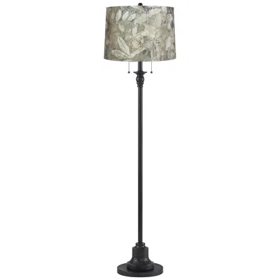 360 Lighting Dyna 58" High Black And Botanical Velvet Shade 2-light Floor Lamp In Gray