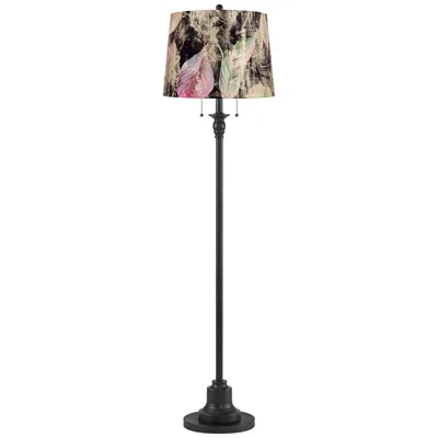 360 Lighting Dyna 58" High Black And Leaf Melange Shade 2-light Floor Lamp