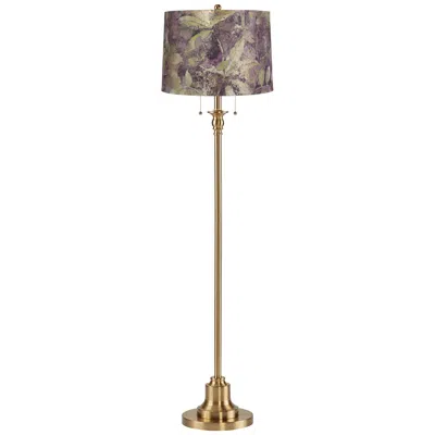 360 Lighting Dyna 58"h Antique Brass And Botanical Leaf Shade 2-light Floor Lamp