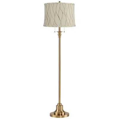 360 Lighting Dyna 58"h Antique Brass And Cream Leaf Shade 2-light Floor Lamp