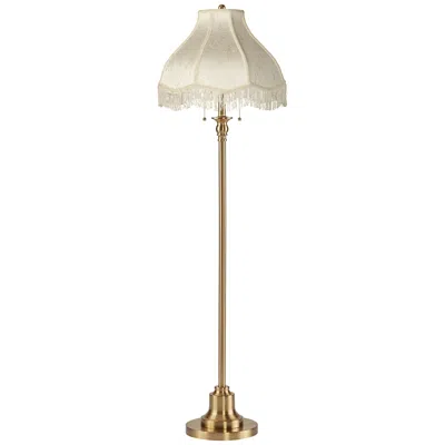 360 Lighting Dyna 58"h Antique Brass And Cream Scallop Shade 2-light Floor Lamp