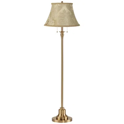 360 Lighting Dyna 58"h Antique Brass And Ivory Brocade Shade 2-light Floor Lamp