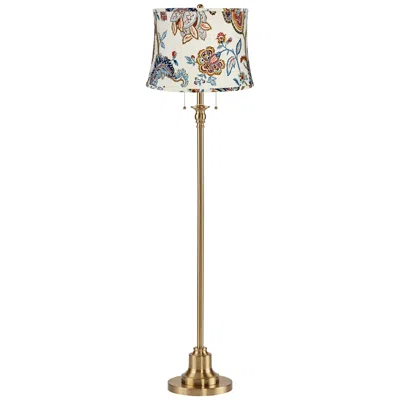 360 Lighting Dyna 58"h Antique Brass And Paisley Floral Shade 2-light Floor Lamp