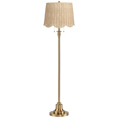 360 Lighting Dyna 58"h Antique Brass And Rattan Drum Shade 2-light Floor Lamp