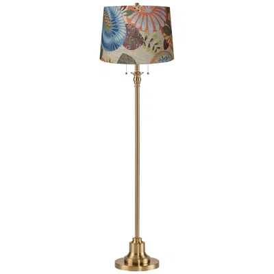 360 Lighting Dyna 58"h Antique Brass And Tropical Flower Shade 2-light Floor Lamp