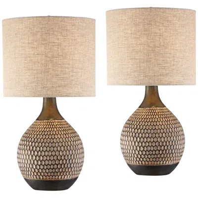 360 Lighting Emma 21" Brown Ceramic Mid-century Table Lamps Set Of 2