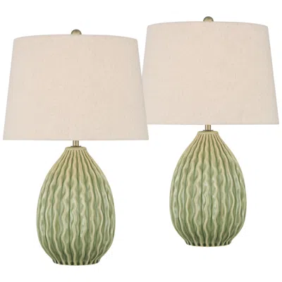 360 Lighting Eugene 20 1/4"h Wavy Green Ceramic Gourd Accent Table Lamp Set Of 2