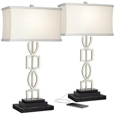 360 Lighting Evan 28 1/2" Modern Usb Lamps Set Of 2 With Marble Risers