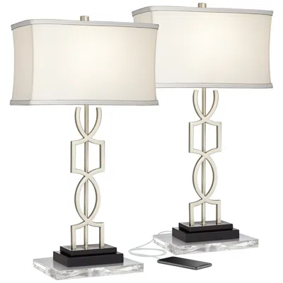 360 Lighting Evan Brushed Nickel Usb Lamps With Acrylic Risers Set Of 2