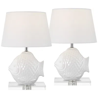 360 Lighting Finely 13 1/2"h Tropical Fish White Ceramic Lamp Set Of 2