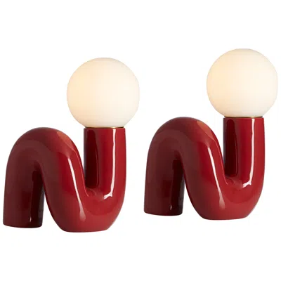 360 Lighting Fondant 11 1/2" High Velvet Red Accent Lamp Set Of 2