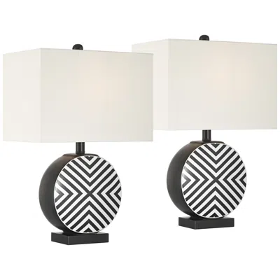 360 Lighting Fraser 21 1/2" Black And White Ceramic Disc Table Lamp Set Of 2