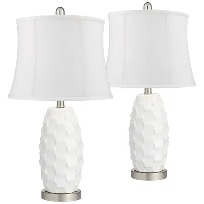360 Lighting Galicia 24 1/2" Scalloped Ceramic White Led Table Lamps Set Of 2