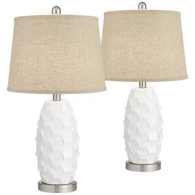 360 Lighting Galicia 24 1/2"h Scalloped Ceramic White And Burlap Led Lamps Set Of 2