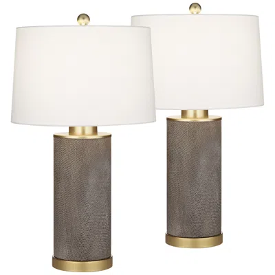 360 Lighting Gilson Gold Textured Gray Modern Ceramic Table Lamps Set Of 2