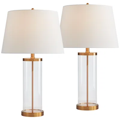 360 Lighting Glass And Gold Cylinder Fillable Table Lamp Set Of 2