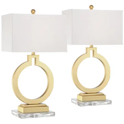 360 Lighting Gold Ring Usb Table Lamps Set Of 2 With Clear Acrylic Risers