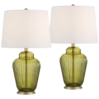 360 Lighting Grimmia 24" High Moss Green Glass Table Lamp Set Of 2