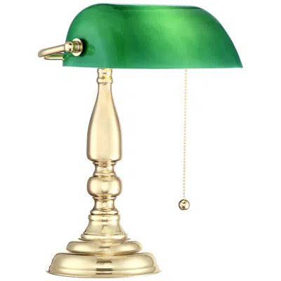 360 Lighting Hammond 14" High Green Glass And Brass Bankers Table Lamp In Multi