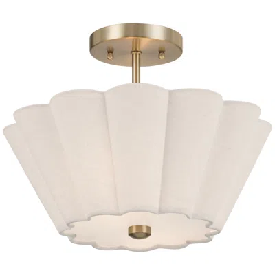 360 Lighting Izeda 14 1/4" Wide Satin Brass And White Fabric 2-light Ceiling Light