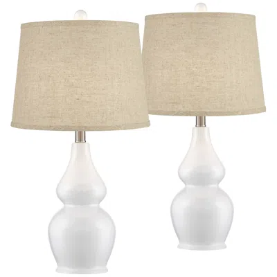 360 Lighting Jane White Ceramic Gourd Burlap Linen Table Lamps Set Of 2