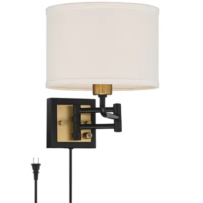 360 Lighting Joelle Black And Antique Brass Swing Arm Plug-in Wall Lamp