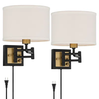 360 Lighting Joelle Black Brass Swing Arm Plug-in Wall Lamps Set Of 2
