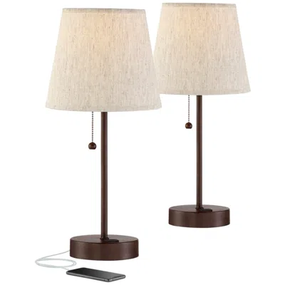 360 Lighting Justin 18 1/4" High Bronze Usb Table Lamps Set Of 2