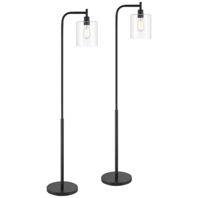 360 Lighting Karis 62" Black And Glass Downbridge Floor Lamps Set Of 2