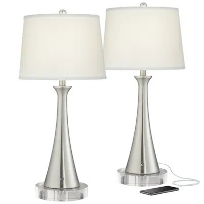 360 Lighting Karl 23 1/2" Modern Nickel Usb Lamps With Acrylic Risers