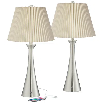 360 Lighting Karl 27 1/2" Pleated Shades And Nickel Usb Lamps Set Of 2