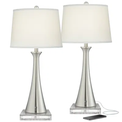 360 Lighting Karl  29" Brushed Nickel Usb Lamps With Square Risers