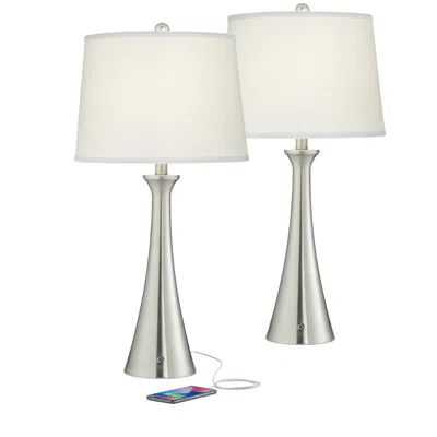 360 Lighting Karl Brushed Nickel Usb Lamps Set Of 2 With Full Range Dimmers