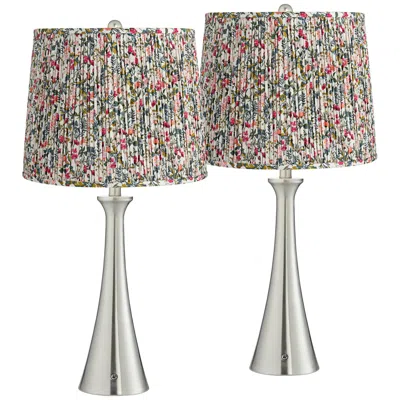 360 Lighting Karl Brushed Nickel Usb Table Lamps Set Of 2 With Meadow Shades