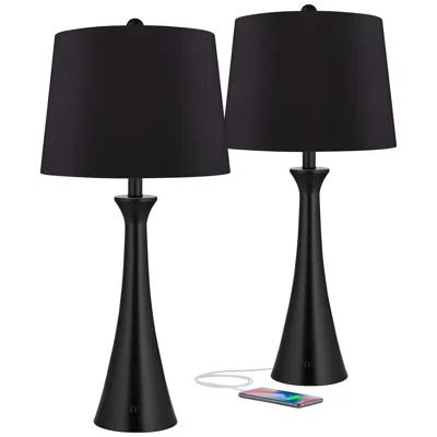 360 Lighting Karl Modern Black Outlet And Usb Table Lamps Set With Dimmers