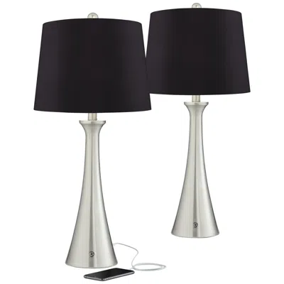 360 Lighting Karl Nickel And Black Shade Lamps Set Of 2 With Usb And Outlet