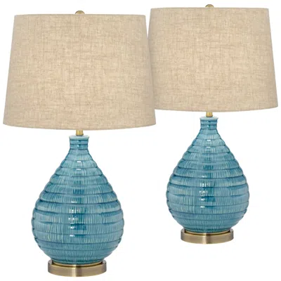 360 Lighting Kayley 24" High Modern Blue Ceramic Table Lamps Set Of 2