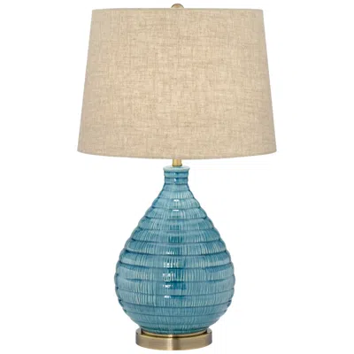360 Lighting Kayley 24" Linen Shade Sky Blue Ceramic Table Lamp
