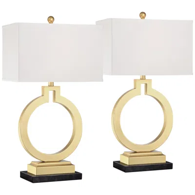 360 Lighting Lauren Gold Ring Usb Lamps With Black Marble Risers - Set Of 2