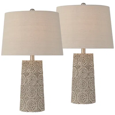 360 Lighting Lavinia 24 1/2" High Carved Stone Motif Table Lamp Set Of 2
