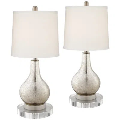 360 Lighting Ledger Mercury Glass Usb Table Lamps Set With Acrylic Risers