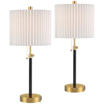 360 Lighting Lenore Adjustable Height Black And Gold Usb Lamps Set Of 2