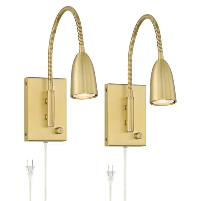 360 Lighting Lido Gold Gooseneck Plug-in Led Reading Wall Lamps Set Of 2