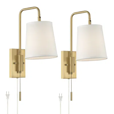 360 Lighting Luca 15 1/2" Brass Plug-in Swing Arm Wall Lamps Set Of 2