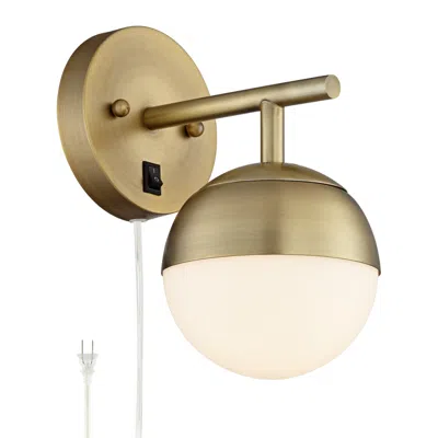 360 Lighting Luna 10" High Brass Globe Modern Plug-in Wall Lamp